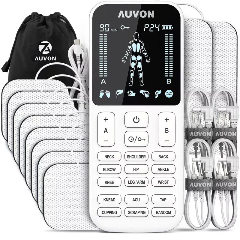 AUVON 4 Outputs TENS Unit Muscle Stimulator with 24 Modes & Intuitive