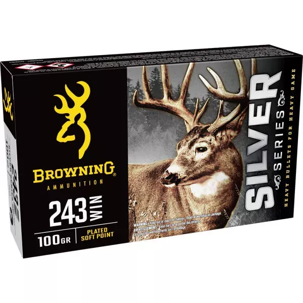 Browning Silver Series 243 Winchester Ammunition 100 Grain Plated Pointed Soft Point Box of 20