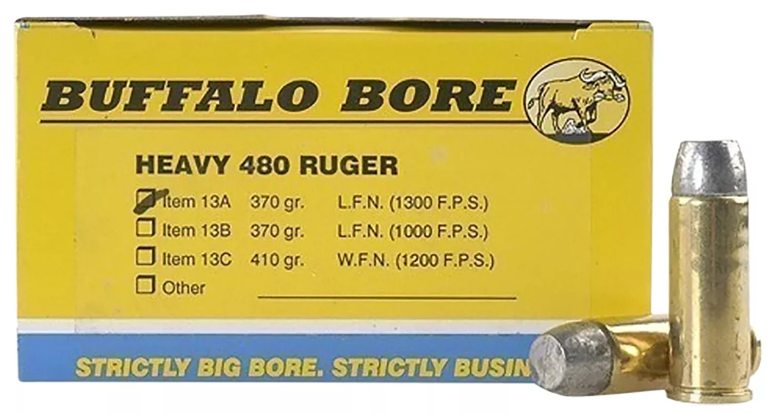 Buffalo Bore .480 Ruger Heavy 370 grain Lead Flat Nose ammunition