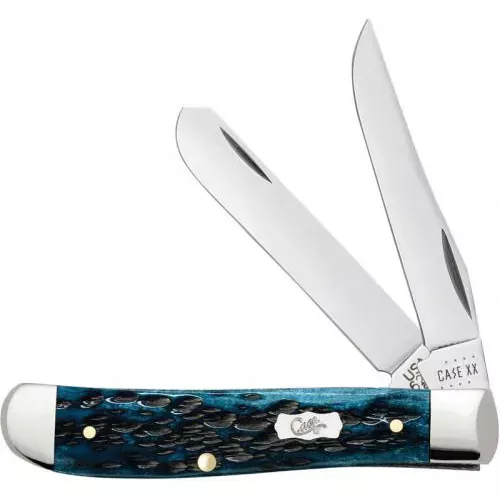 Case Knives Pocket Worn Mediterranean Blue Bone Peach Seed Jig Mini Trapper Knife (51852)