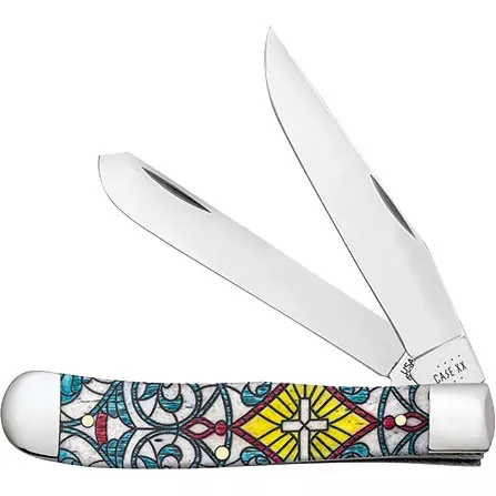 Case Smooth Natural Bone w/Cross Artwork Trapper Pocket Knife (38817)