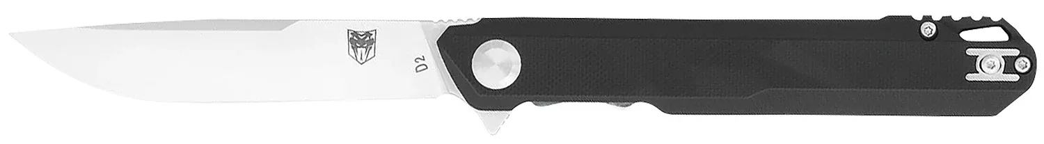 CobraTec Monarch 3.50" Folding Plain Satin D2 Steel Drop Point Blade, 4.75" Black G10 Scales