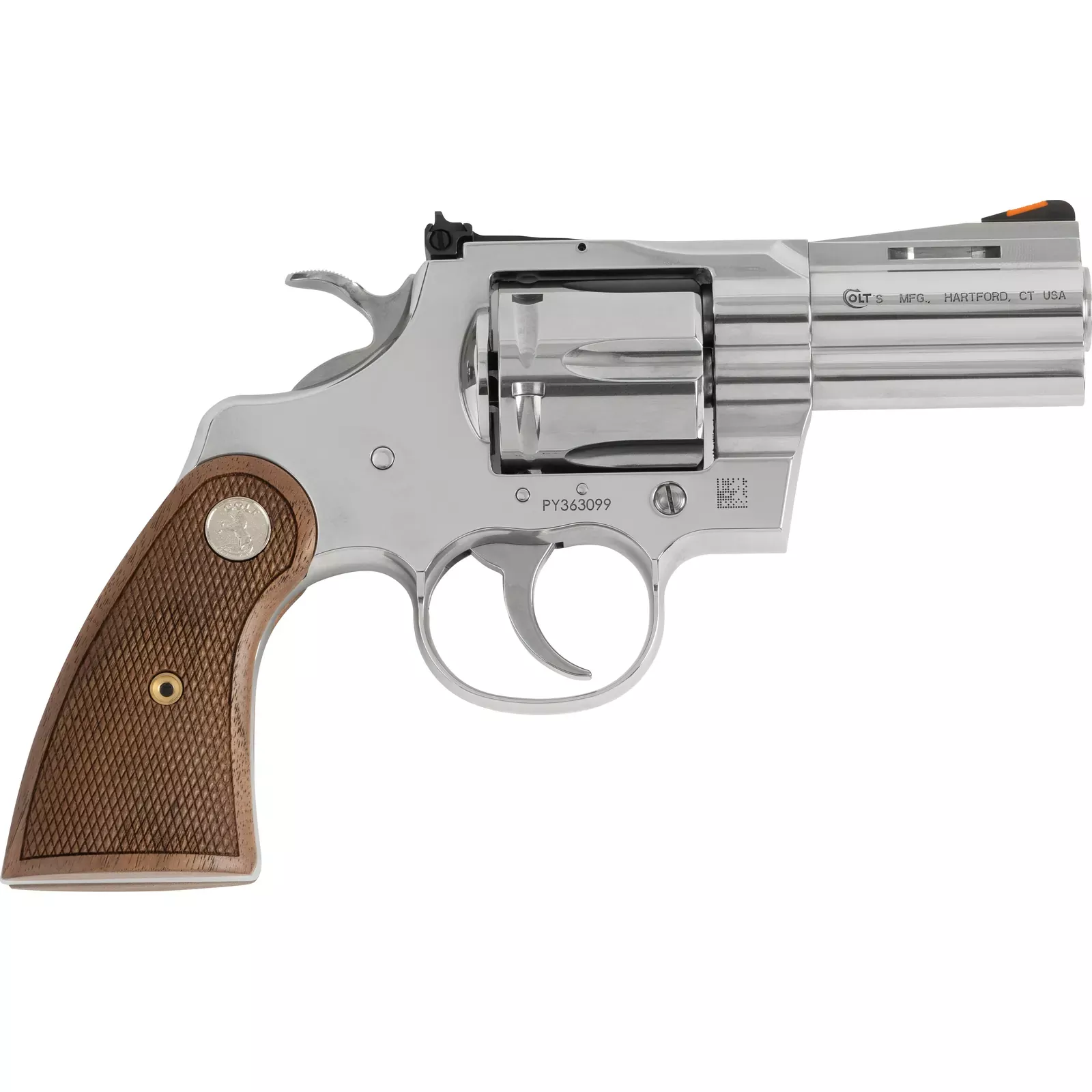 Colt Python Revolver PYTHON-SP2WCTS, 357 Magnum, 2.5″, Walnut Grips, Stainless Steel Finish, 6 Rds
