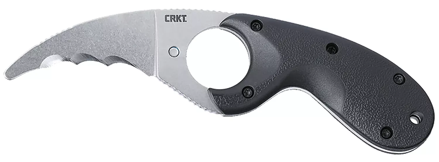 CRKT 2511 Bear Claw 2.39" Hawkbill Fixed Blade, Stonewashed AUS-8A Veff Serrated, Black GRN Handle, Multi-Mount Sheath