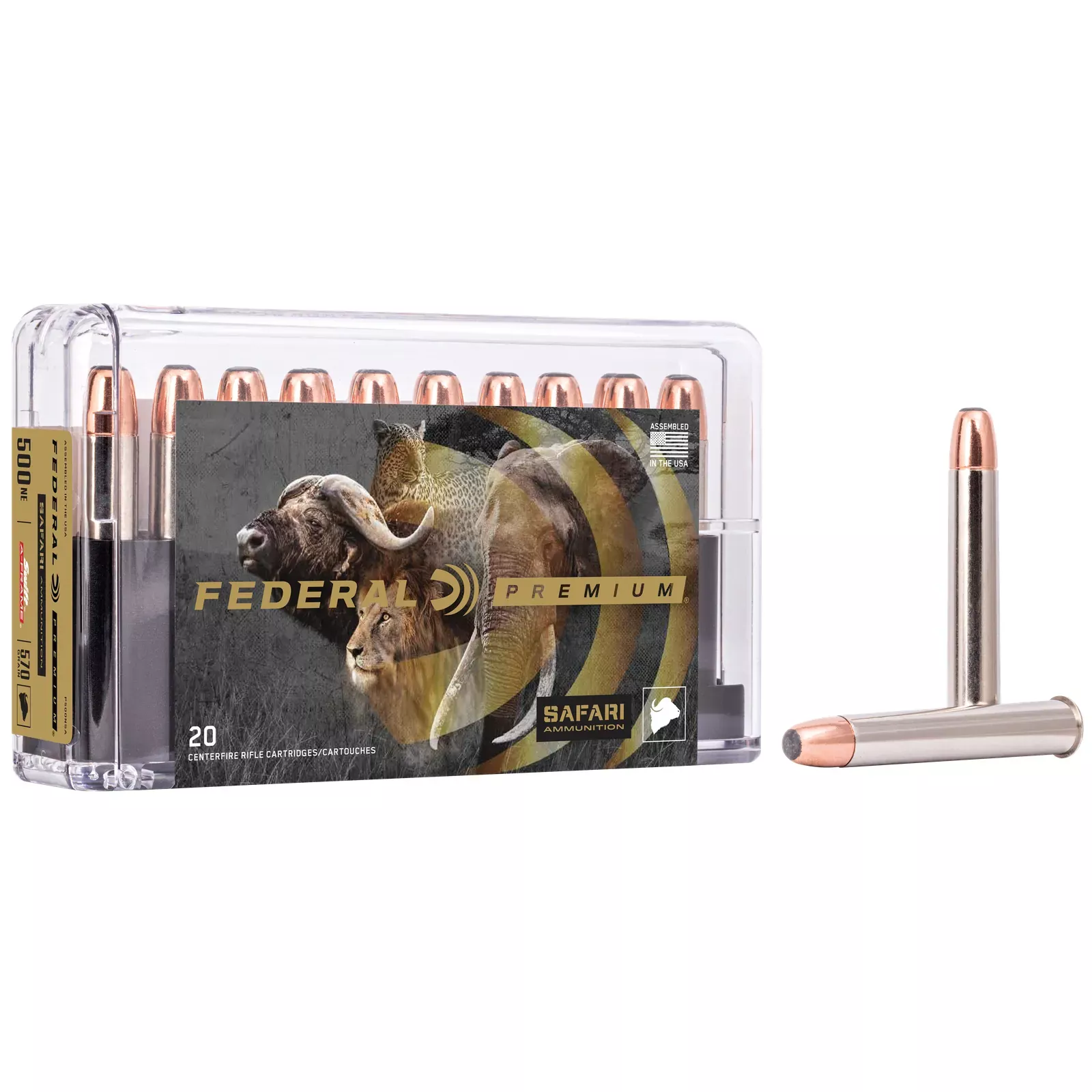 Federal Premium Cape-Shok Ammo P500NSA, 500 Nitro Express, Swift A-Frame, 570 GR, 2100 fps, 20 Rd/bx