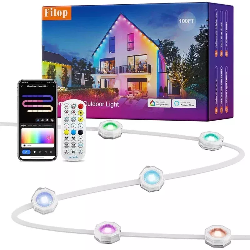 Fitop Permanent Outdoor Lights 100ft with 60 LED Eaves Lights IP67 Wat