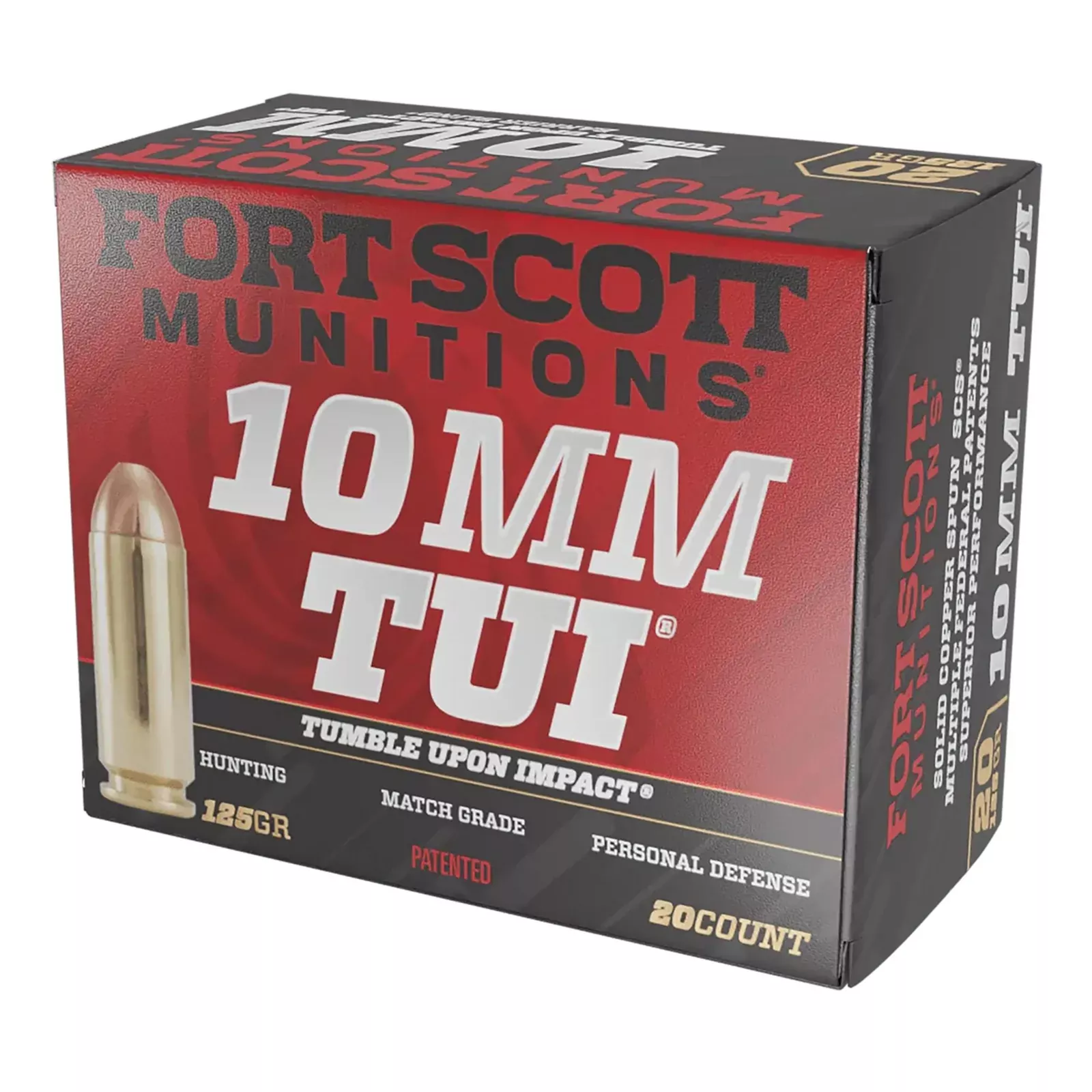 Fort Scott Munitions TUI Pistol Ammunition 10MM124SCV, 10mm Auto, Solid Copper Spun, 125 gr, 1611 fps, 20 Rd/Bx