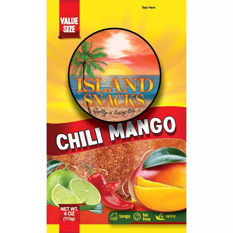 Island Snacks – Dried Chile Mango Fruit Slices – Value Size, 4 Ounces