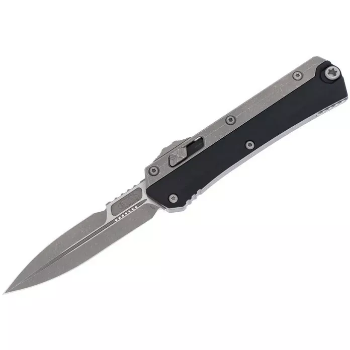 Microtech Glykon Bayonet OTF Automatic Knife, Apocalyptic Edge, Black w/Bead Blast Overlay (184-10AP)