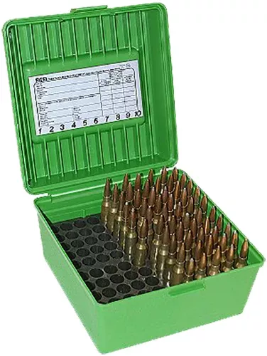 MTM Case-Gard R100MAG10 Deluxe 100rd Multi Caliber Ammo Storage Box Round Handle Green Polypropylene