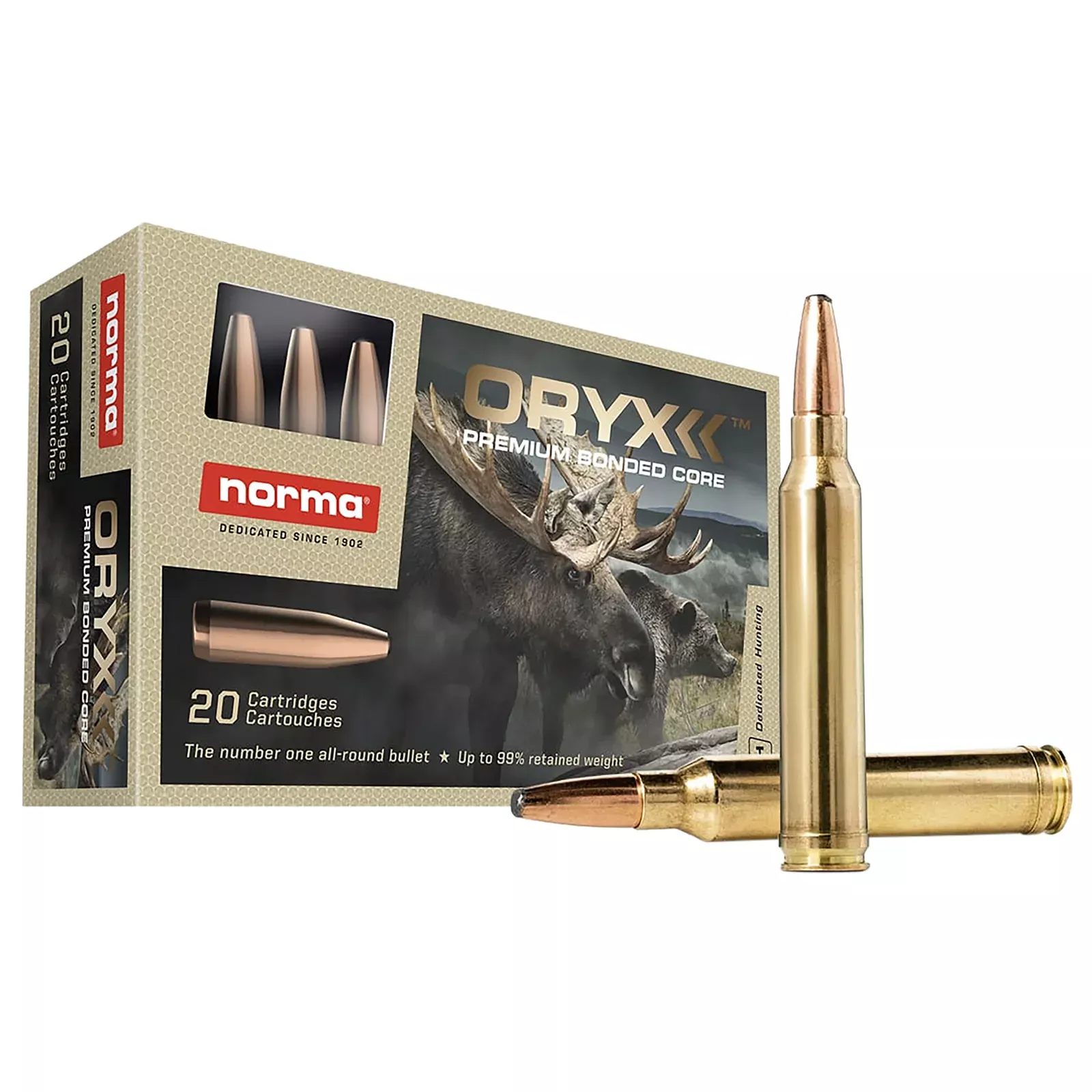 Norma Oryx Rifle Ammunition 20174732, 308 Win, 180 gr, 2952 fps, 20 Rd/Bx