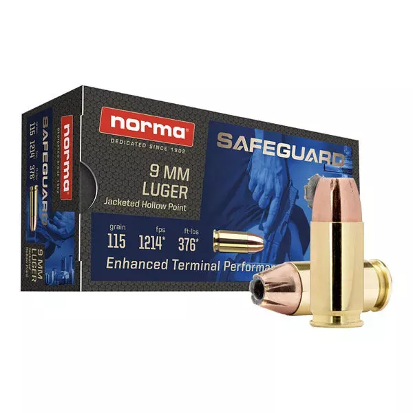Norma Safeguard 9mm Luger Ammunition 115 Grain Jacketed Hollow Point Box of 50