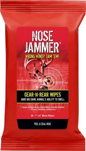 Nose Jammer Gear and Body Wipes 20 Per Pack 7x6 Inches