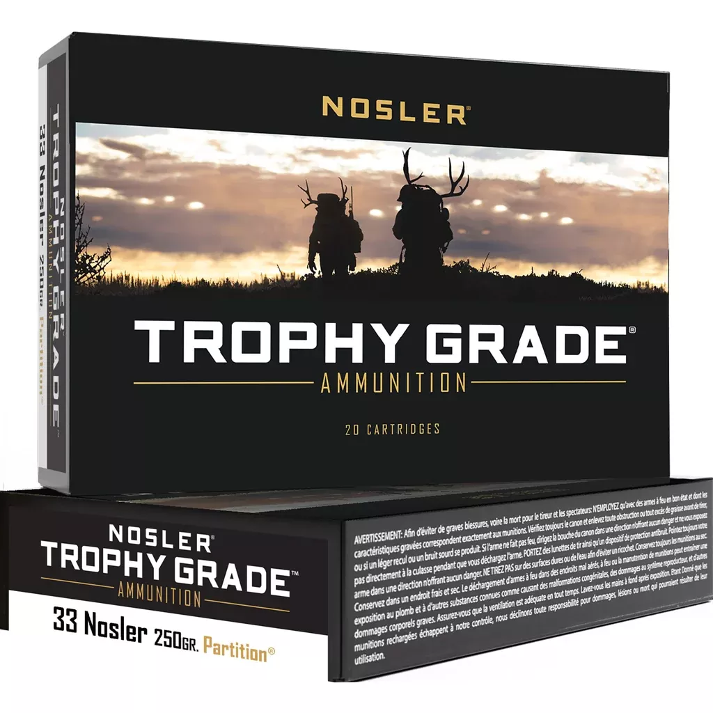 Nosler .33 Nosler Trophy Grade 250 grain Nosler Spitzer Partition ammunition