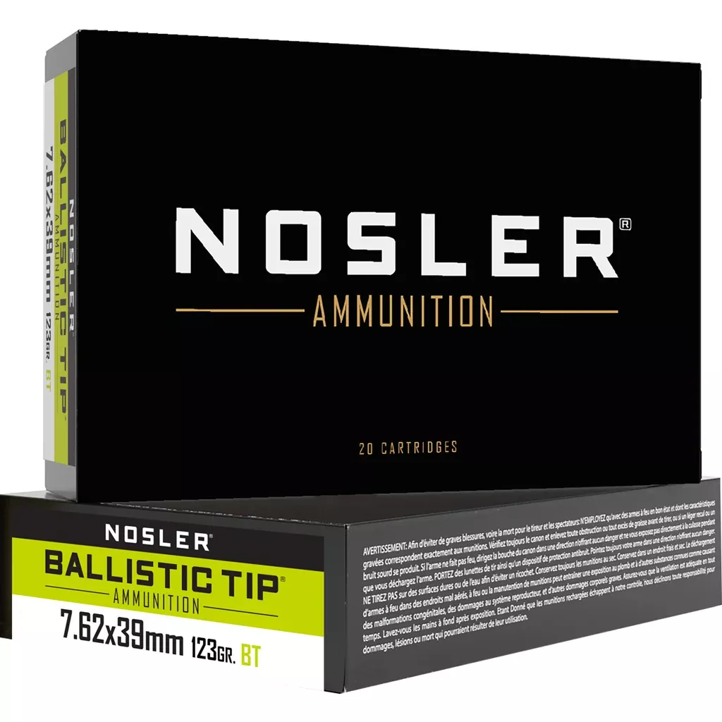 Nosler 7.62x39mm123 grain Spitzer Ballistic Tip ammunition