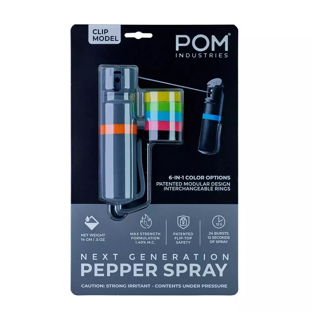 POM Compact Clip Pepper Spray Grey Flip-Top Design
