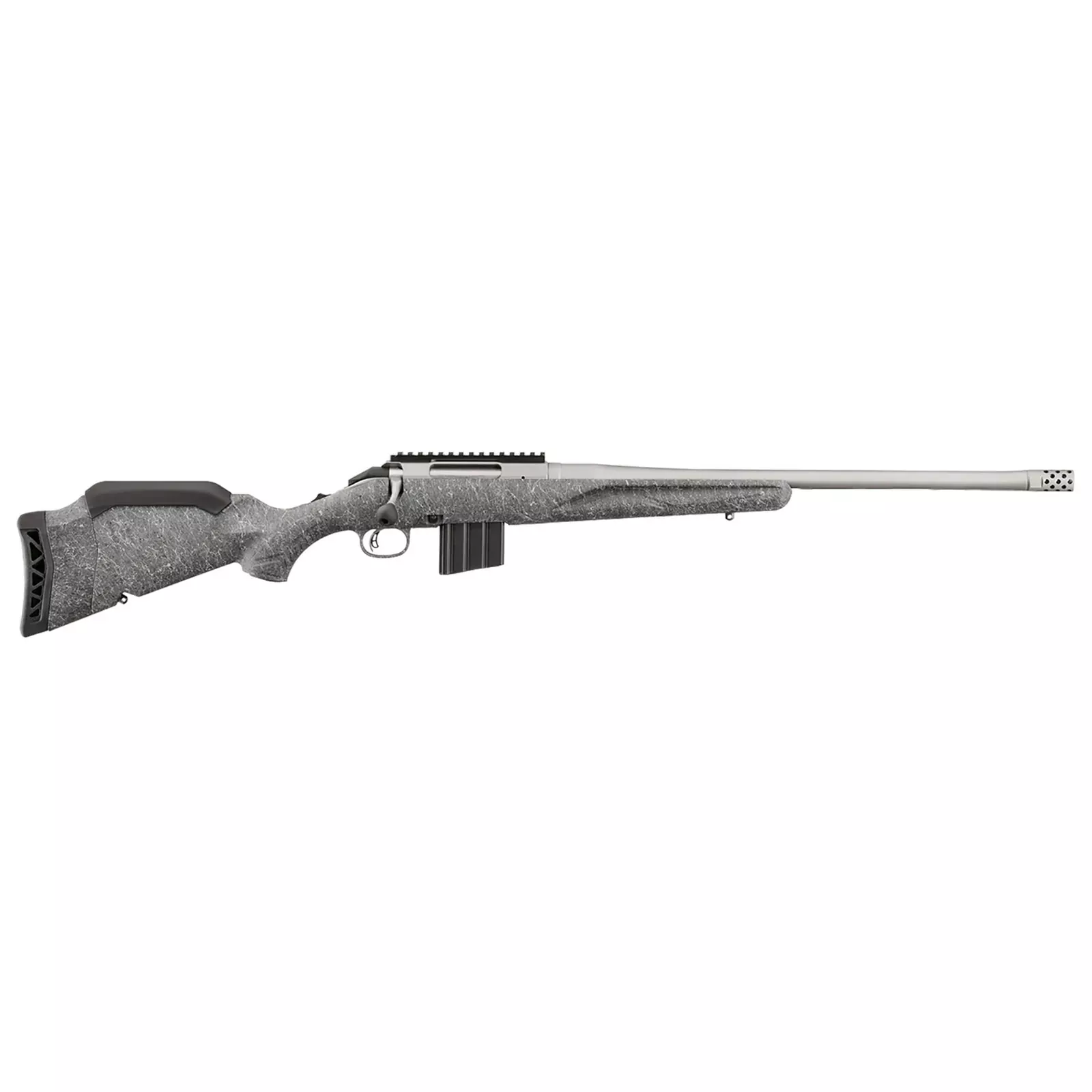 Ruger American Gen II, Bolt Action Rifle, 400 Legend, 20″ Cobalt Cerakote Threaded Barrel, Adjustable Gray Splatter Stock, 5 Rds, 46907