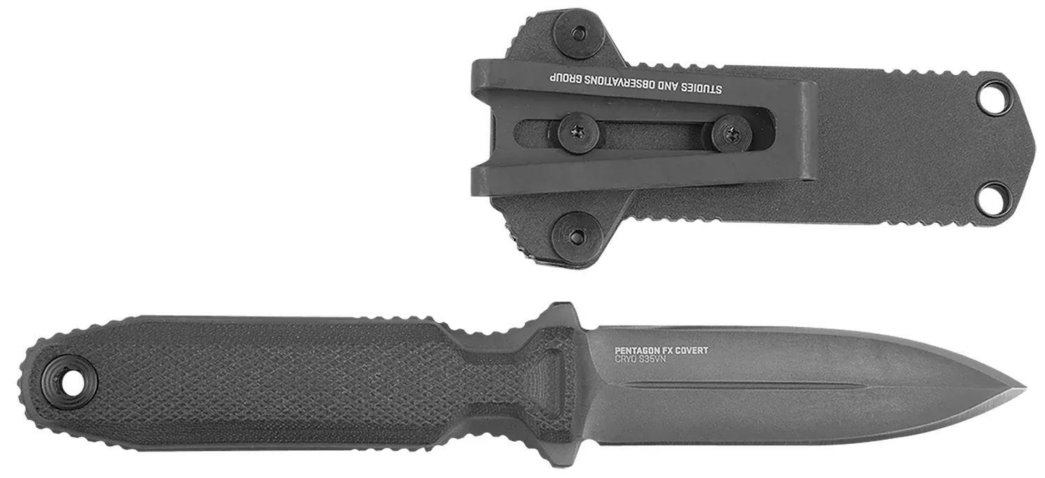 S.O.G Pentagon FX Covert 3.41" Fixed Double-Edge Spear Point Black TiN CPM S35VN Blade, Blackout G10 Handle and Sheath