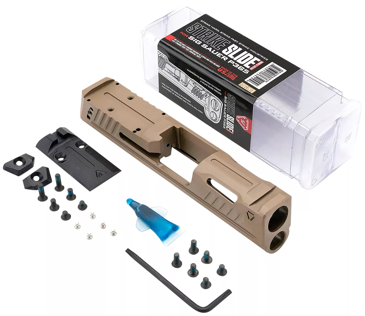 Strike Industries Flat Dark Earth 17-4 Stainless Steel Ported Optics-Ready Replacement Slide for Sig P365