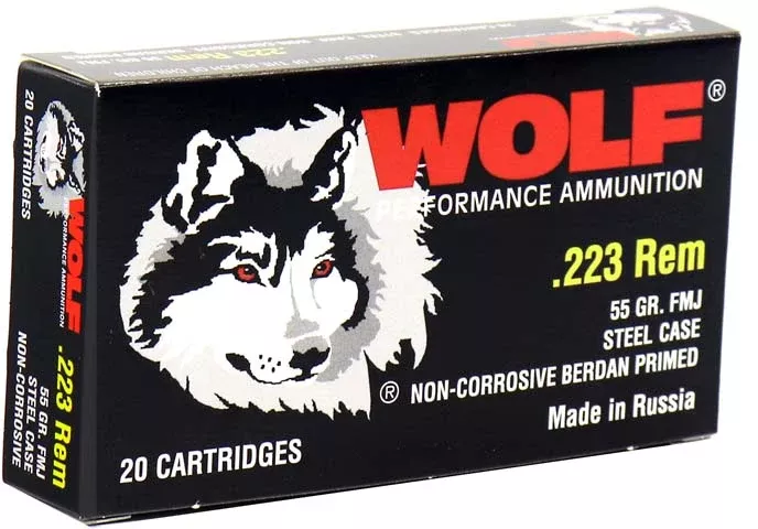 Wolf .223 Remington Performance 55 grain Full Metal Jacket ammunition